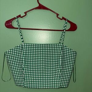 Zara Green and White Gingham Spaghetti Strap Top